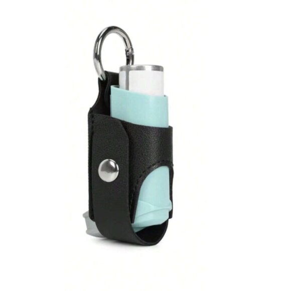 Rescue Inhaler Keychain Keyring Leatherette Magnetic Snap Black NWT - Picture 1 of 5